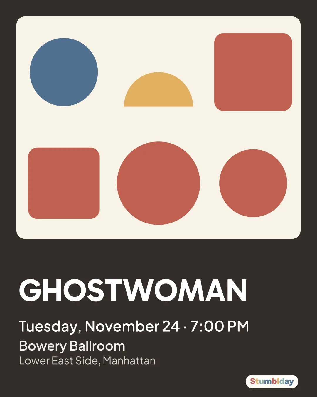 Flyer for GHOSTWOMAN: Tuesday, November 24 · 7:00 PM at Bowery Ballroom