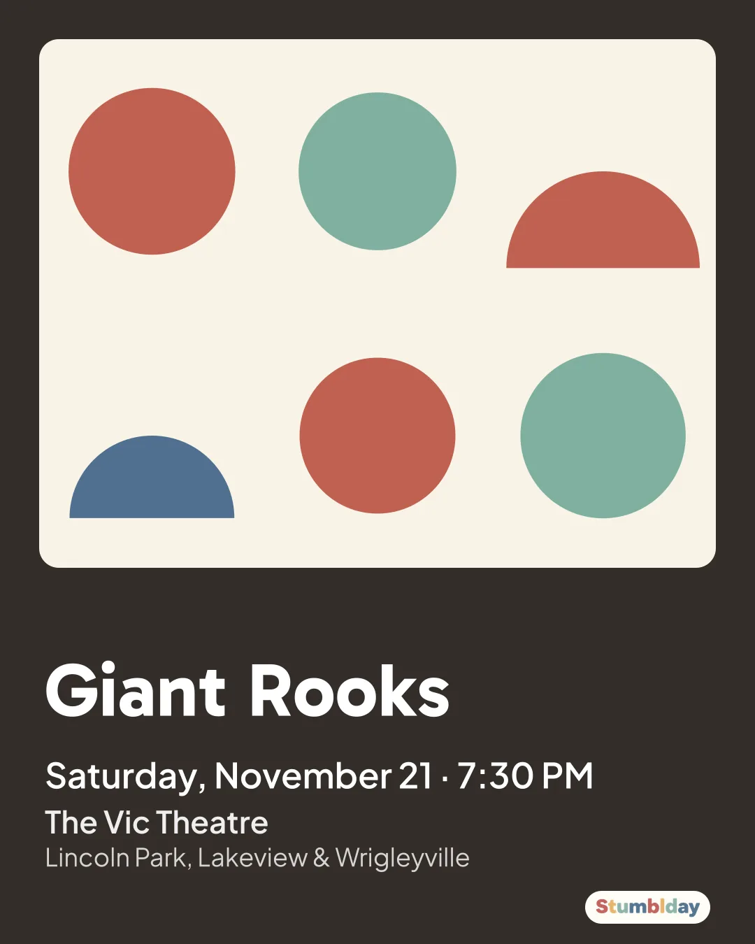 Flyer for Giant Rooks: Saturday, November 21 · 7:30 PM at The Vic Theatre