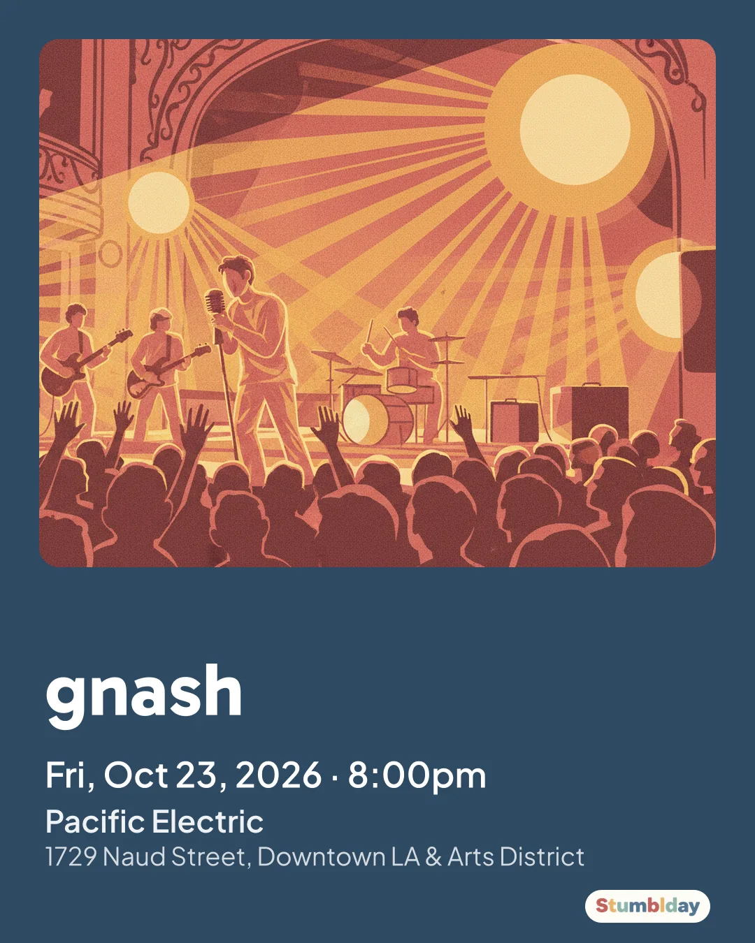 Flyer for gnash: Fri, Oct 23, 2026 · 8:00pm at Pacific Electric