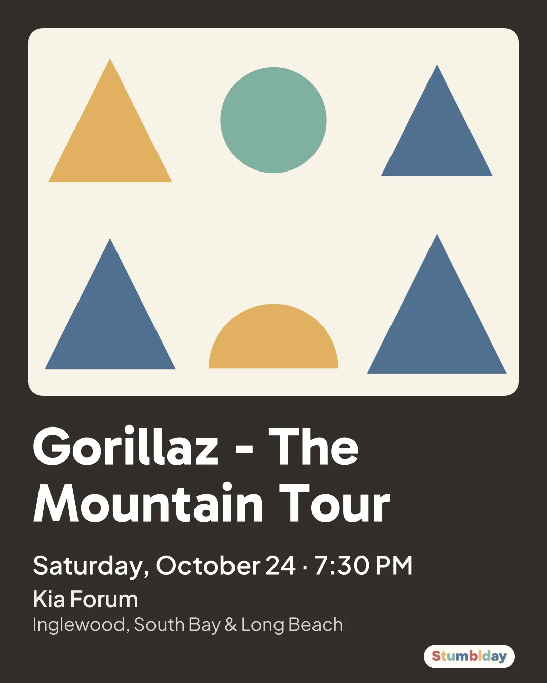 Flyer for Gorillaz - The Mountain Tour: Saturday, October 24 · 7:30 PM at Kia Forum