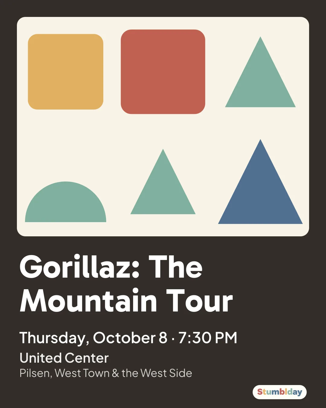 Flyer for Gorillaz: The Mountain Tour: Thursday, October 8 · 7:30 PM at United Center
