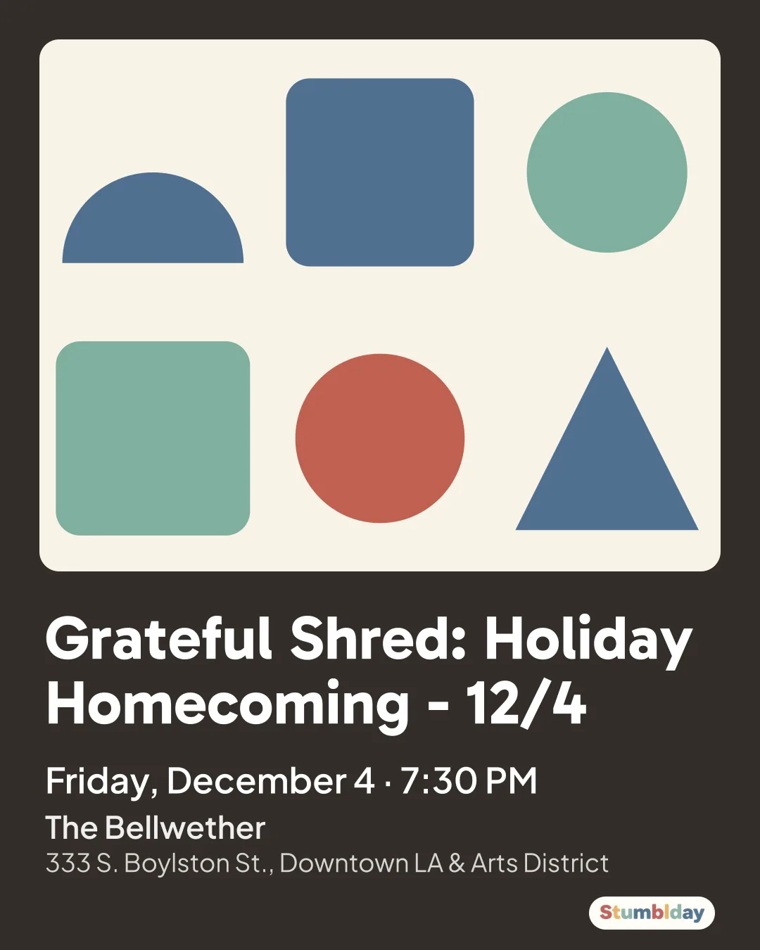 Flyer for Grateful Shred: Holiday Homecoming - 12/4: Friday, December 4 · 7:30 PM at The Bellwether