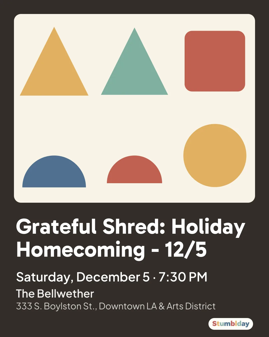 Flyer for Grateful Shred: Holiday Homecoming - 12/5: Saturday, December 5 · 7:30 PM at The Bellwether