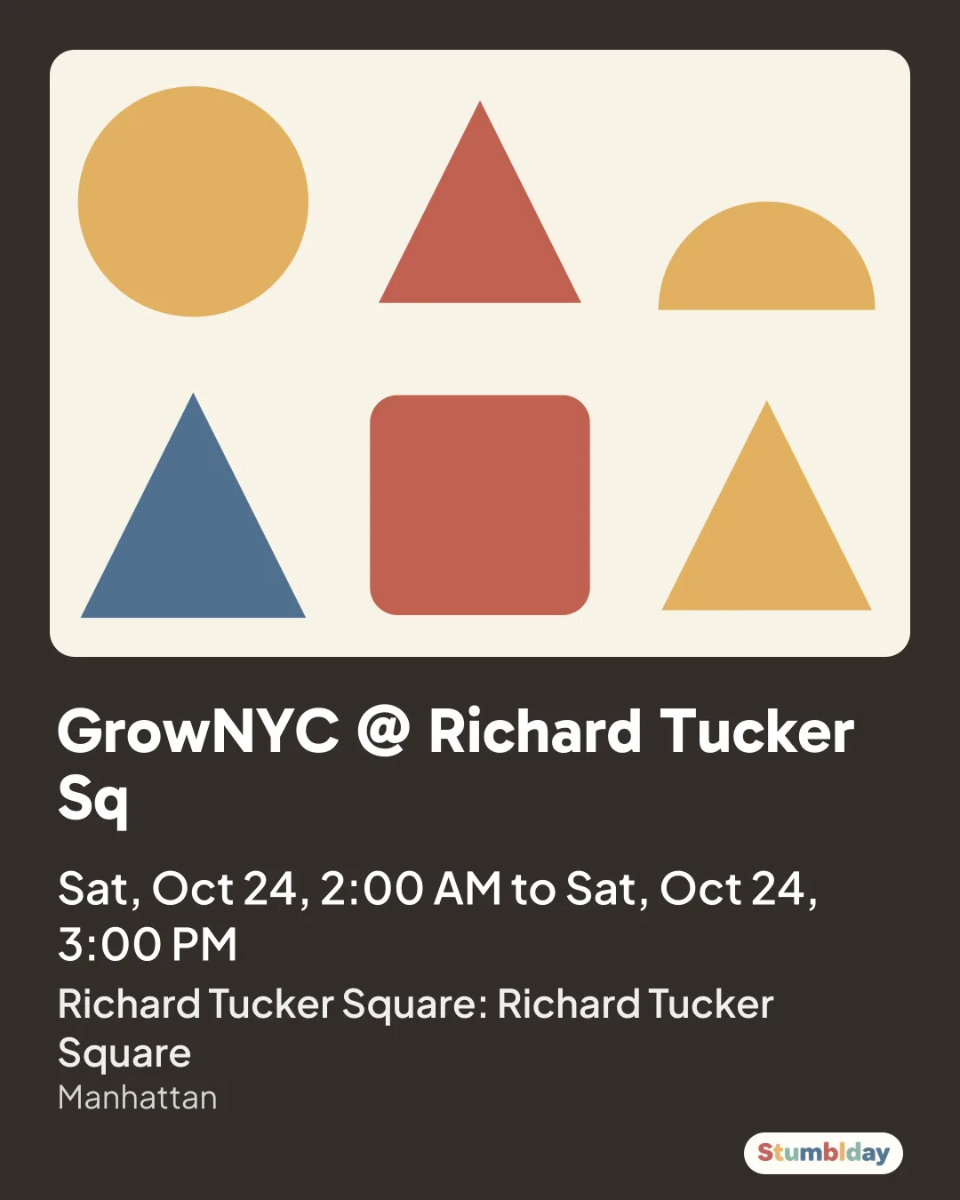 Flyer for GrowNYC @ Richard Tucker Sq: Sat, Oct 24, 2:00 AM to Sat, Oct 24, 3:00 PM at Richard Tucker Square: Richard Tucker Square