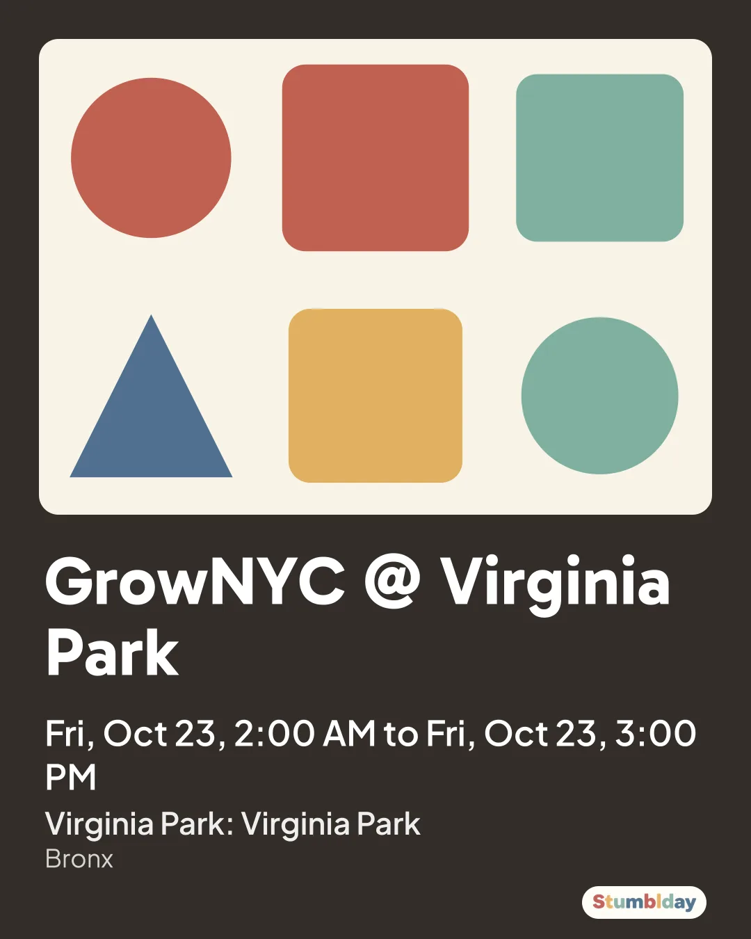 Flyer for GrowNYC @ Virginia Park: Fri, Oct 23, 2:00 AM to Fri, Oct 23, 3:00 PM at Virginia Park: Virginia Park