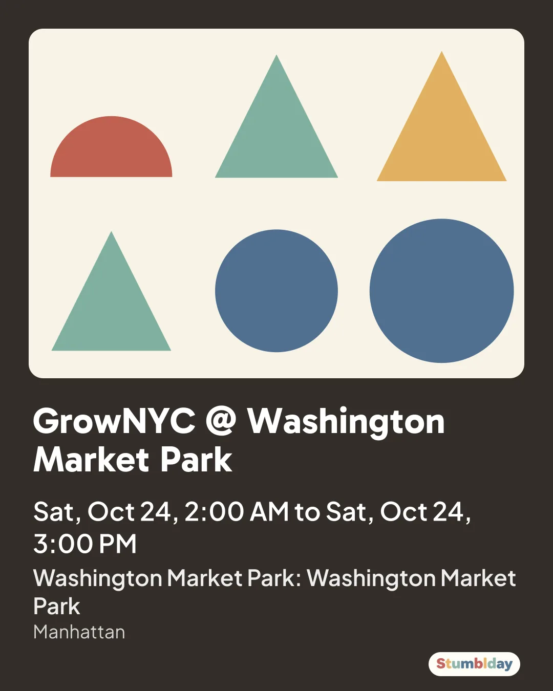 Flyer for GrowNYC @ Washington Market Park: Sat, Oct 24, 2:00 AM to Sat, Oct 24, 3:00 PM at Washington Market Park: Washington Market Park