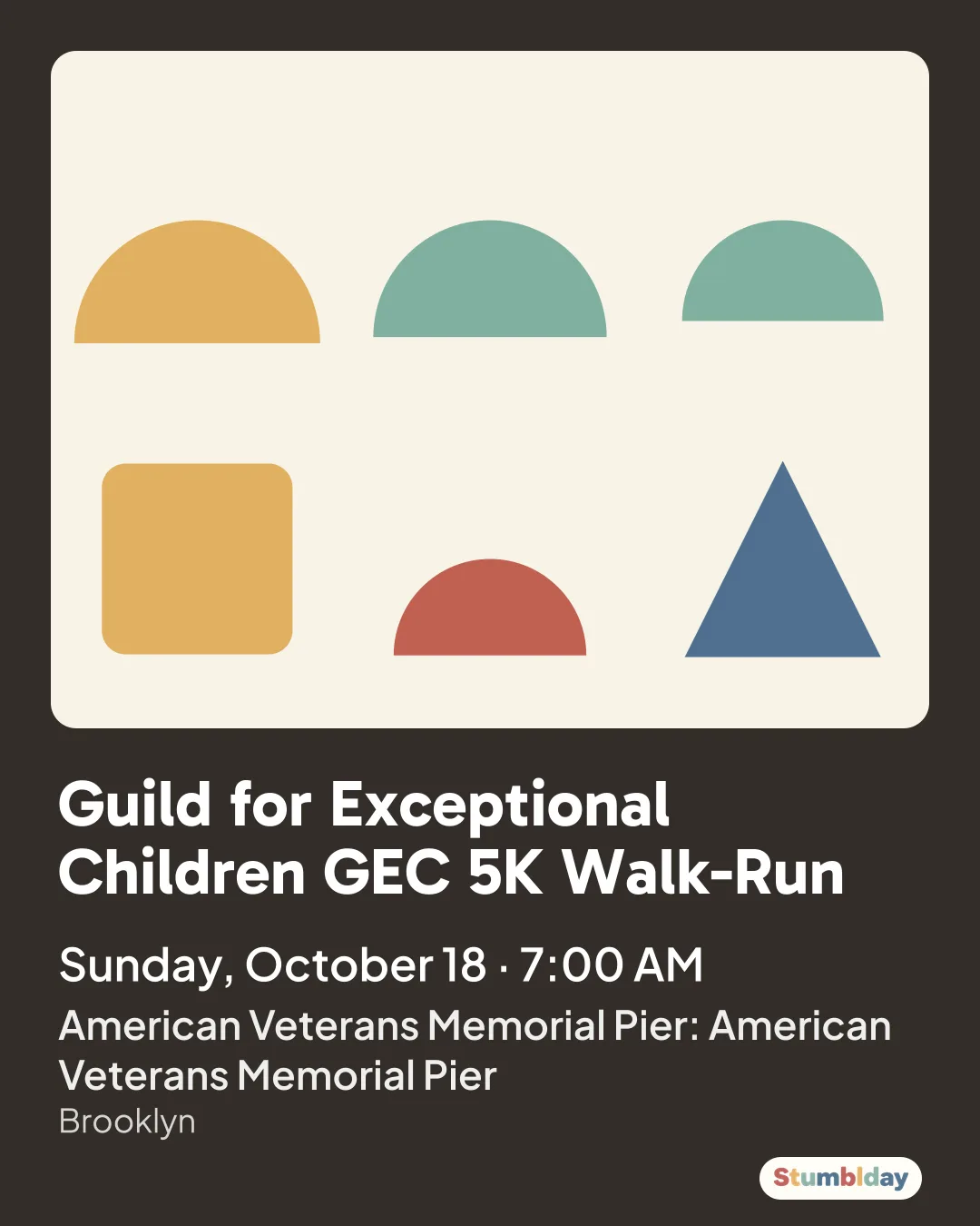 Flyer for Guild for Exceptional Children GEC 5K Walk-Run: Sunday, October 18 · 7:00 AM at American Veterans Memorial Pier: American Veterans Memorial Pier