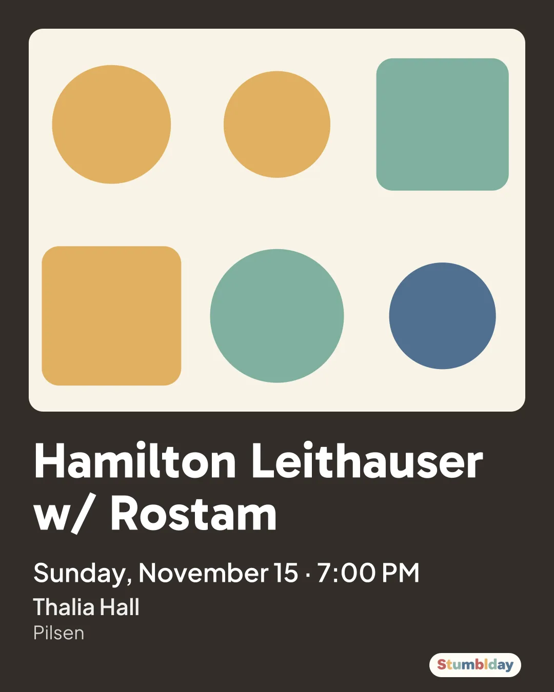 Flyer for Hamilton Leithauser w/ Rostam: Sunday, November 15 · 7:00 PM at Thalia Hall