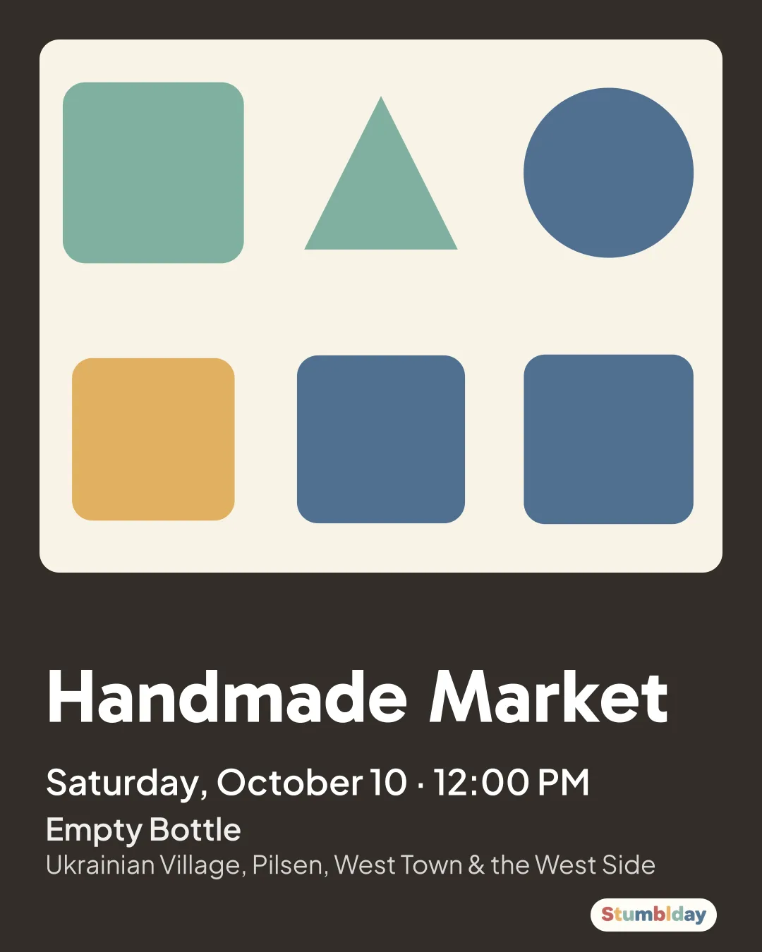 Flyer for Handmade Market: Saturday, October 10 · 12:00 PM at Empty Bottle