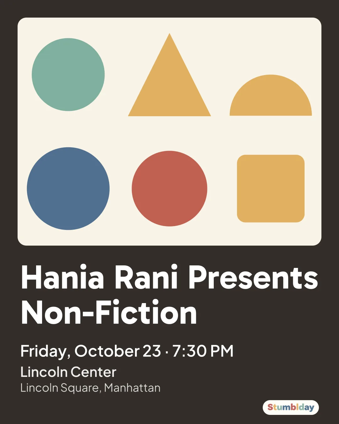 Flyer for Hania Rani Presents Non-Fiction: Friday, October 23 · 7:30 PM at Lincoln Center