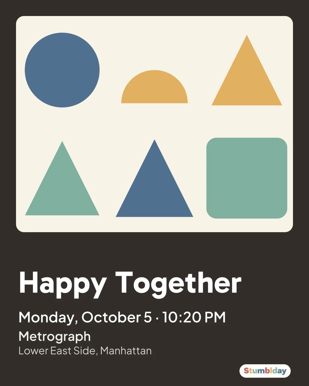 Flyer for Happy Together: Monday, October 5 · 10:20 PM at Metrograph
