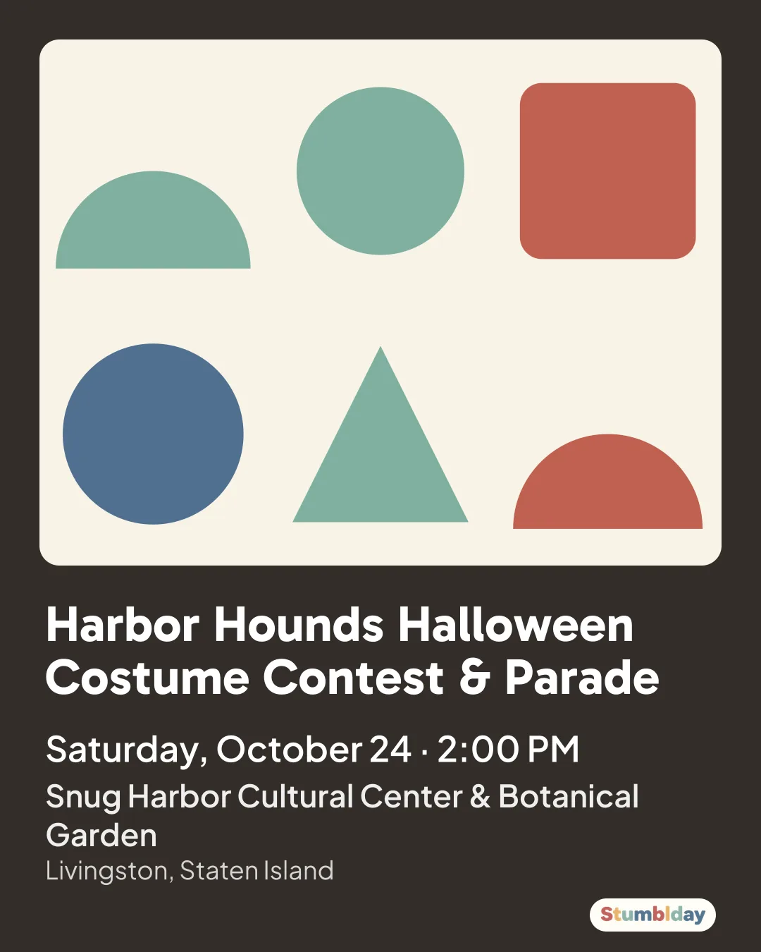 Flyer for Harbor Hounds Halloween Costume Contest & Parade: Saturday, October 24 · 2:00 PM at Snug Harbor Cultural Center & Botanical Garden