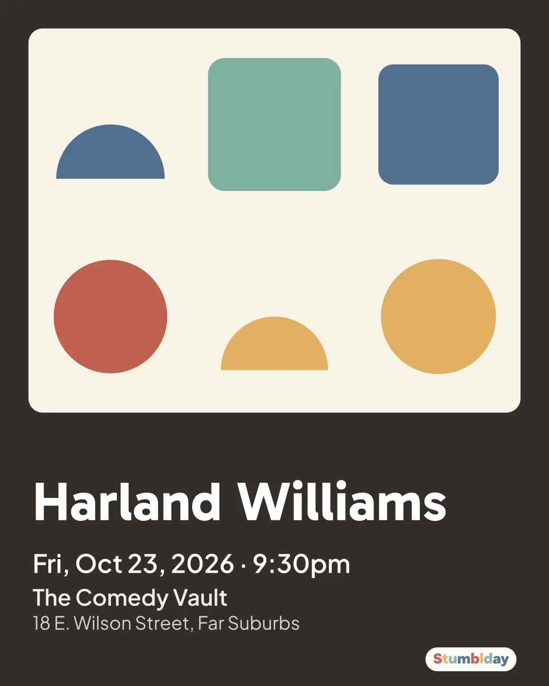 Flyer for Harland Williams: Fri, Oct 23, 2026 · 9:30pm at The Comedy Vault