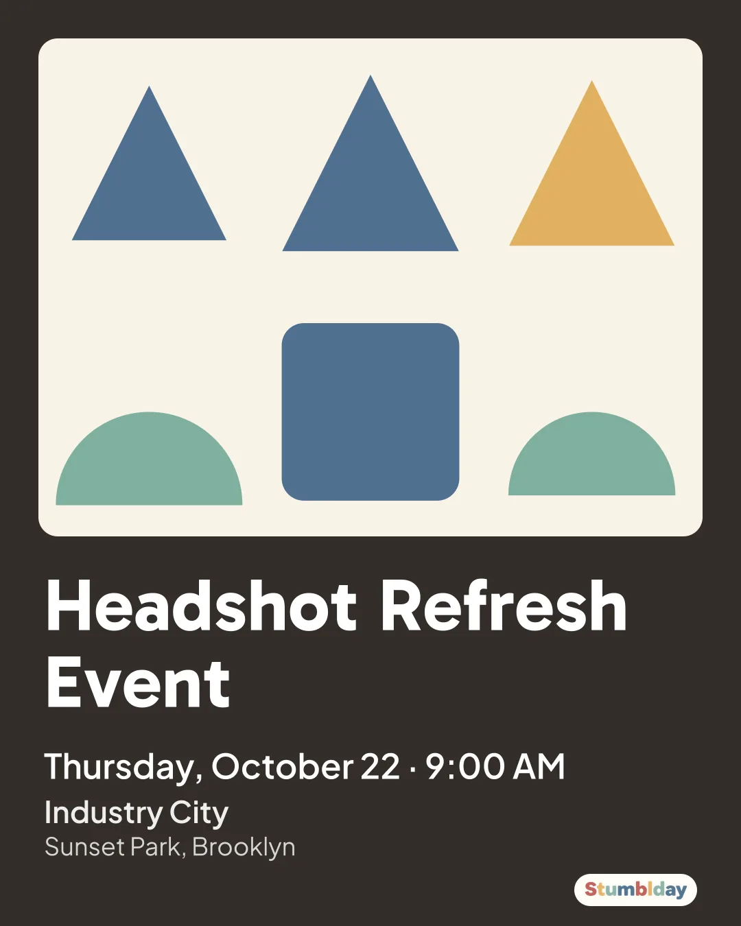 Flyer for Headshot Refresh Event: Thursday, October 22 · 9:00 AM at Industry City