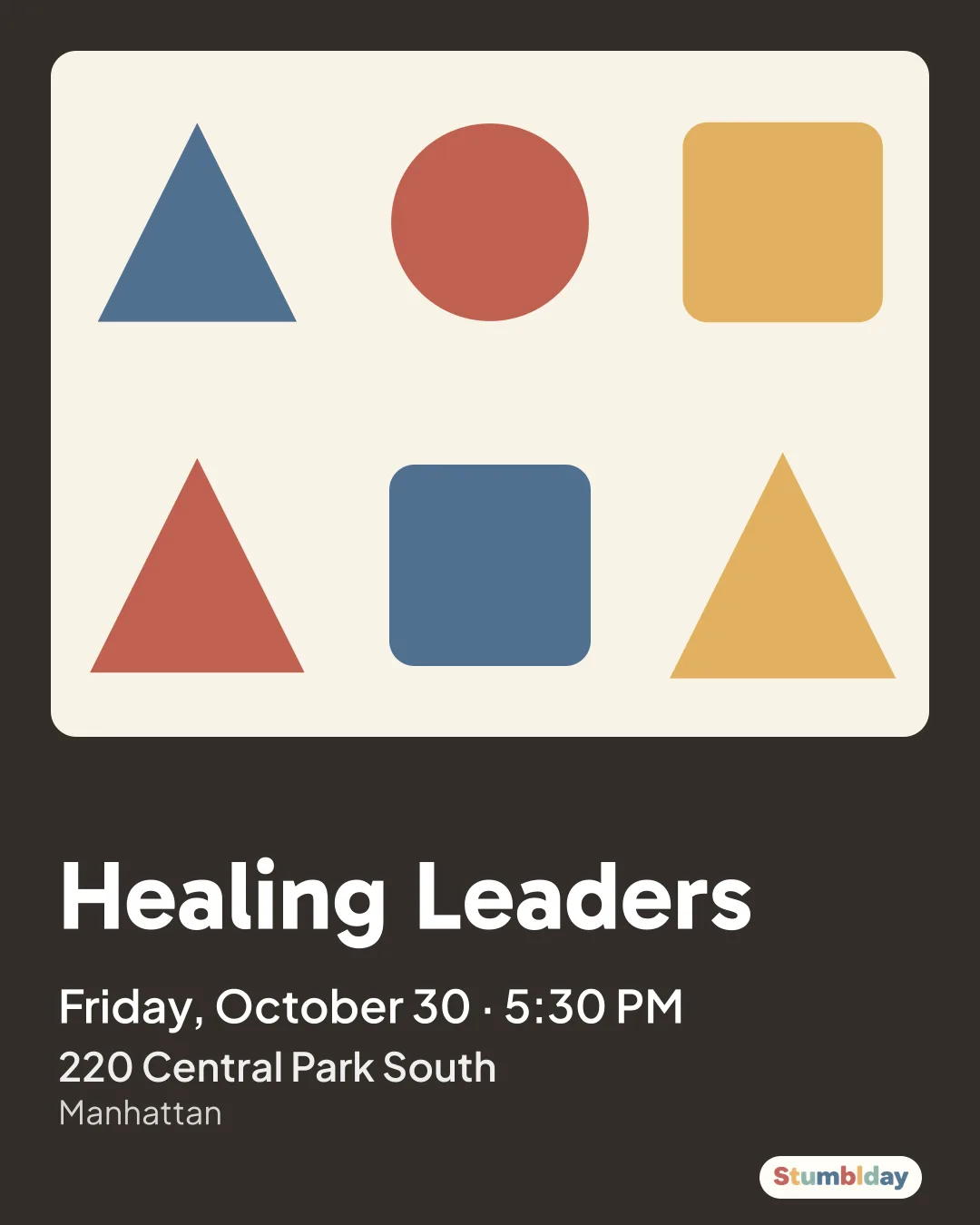 Flyer for Healing Leaders: Friday, October 30 · 5:30 PM at 220 Central Park South
