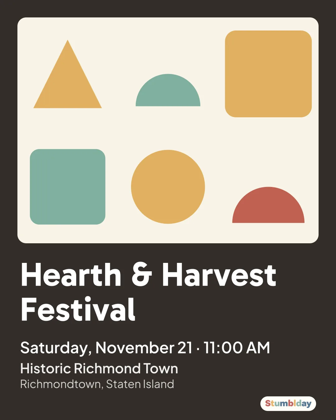 Flyer for Hearth & Harvest Festival: Saturday, November 21 · 11:00 AM at Historic Richmond Town