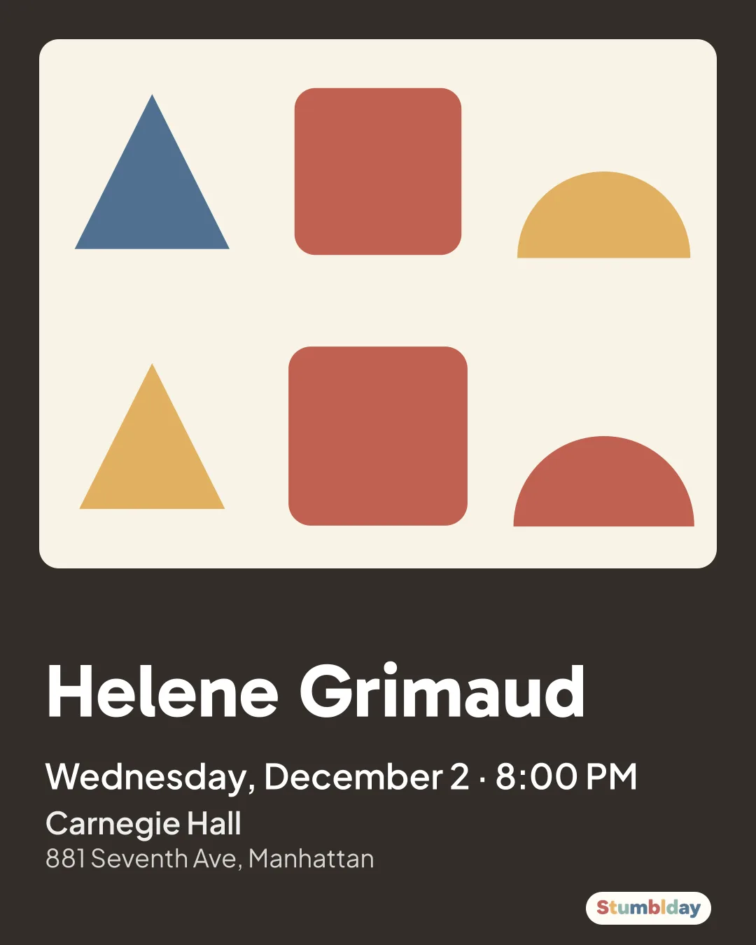 Flyer for Helene Grimaud: Wednesday, December 2 · 8:00 PM at Carnegie Hall