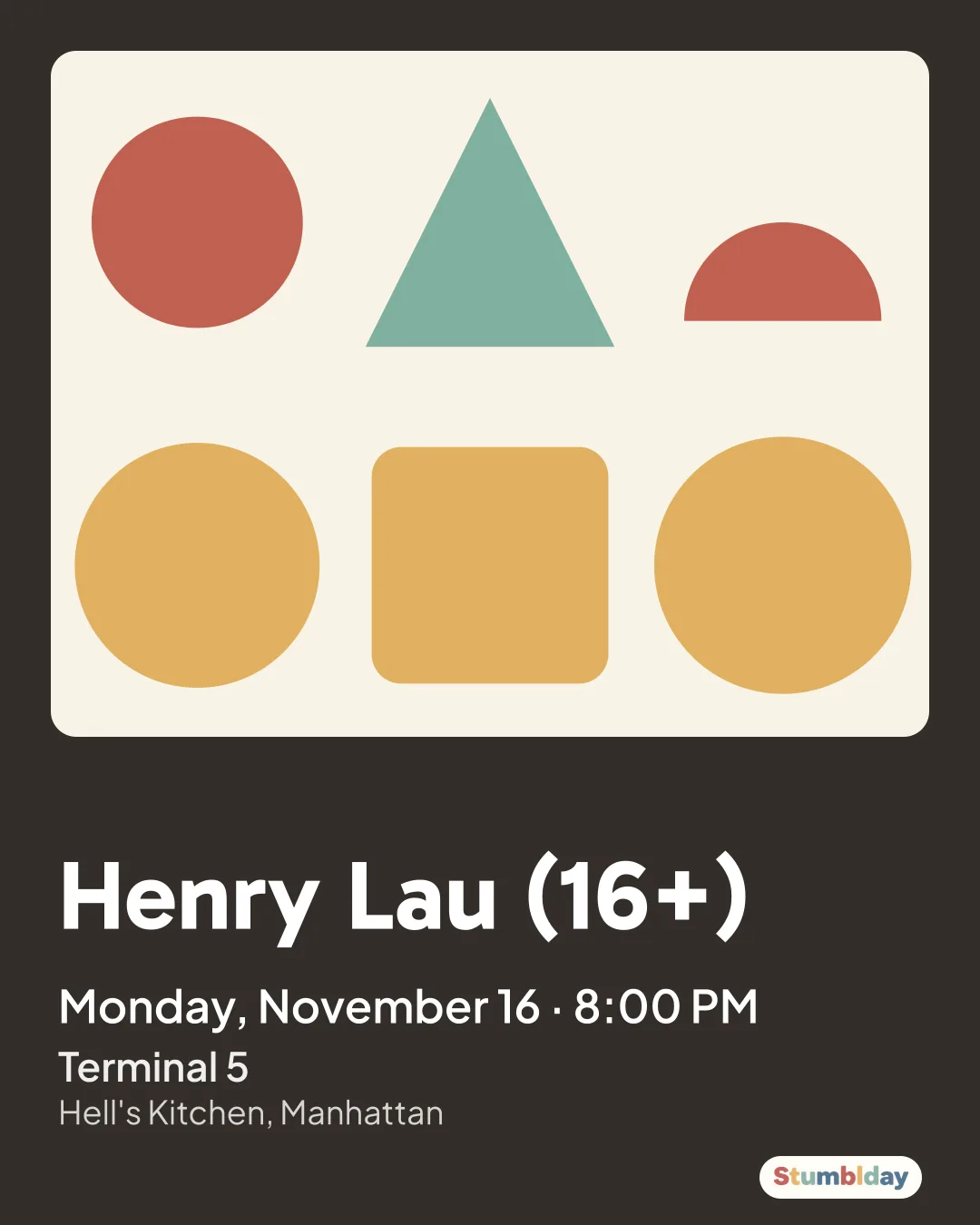 Flyer for Henry Lau (16+): Monday, November 16 · 8:00 PM at Terminal 5