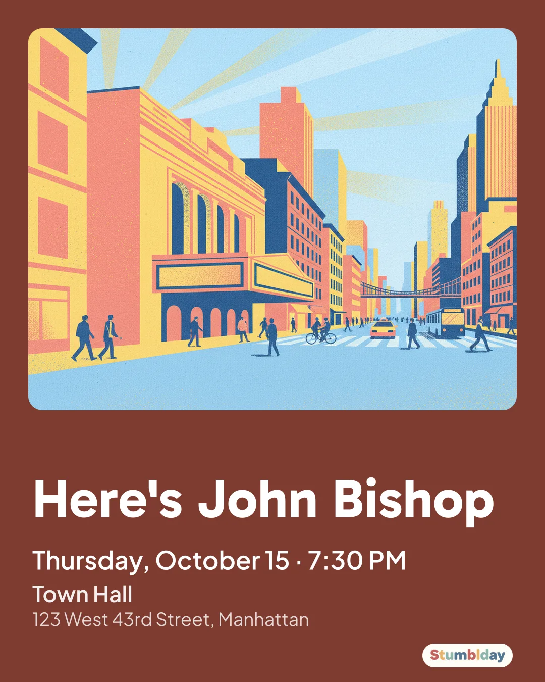 Flyer for Here's John Bishop: Thursday, October 15 · 7:30 PM at Town Hall