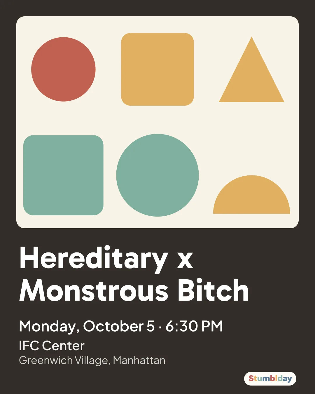 Flyer for Hereditary x Monstrous Bitch: Monday, October 5 · 6:30 PM at IFC Center