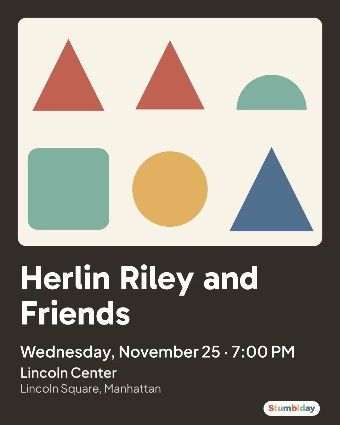 Flyer for Herlin Riley and Friends: Wednesday, November 25 · 7:00 PM at Lincoln Center