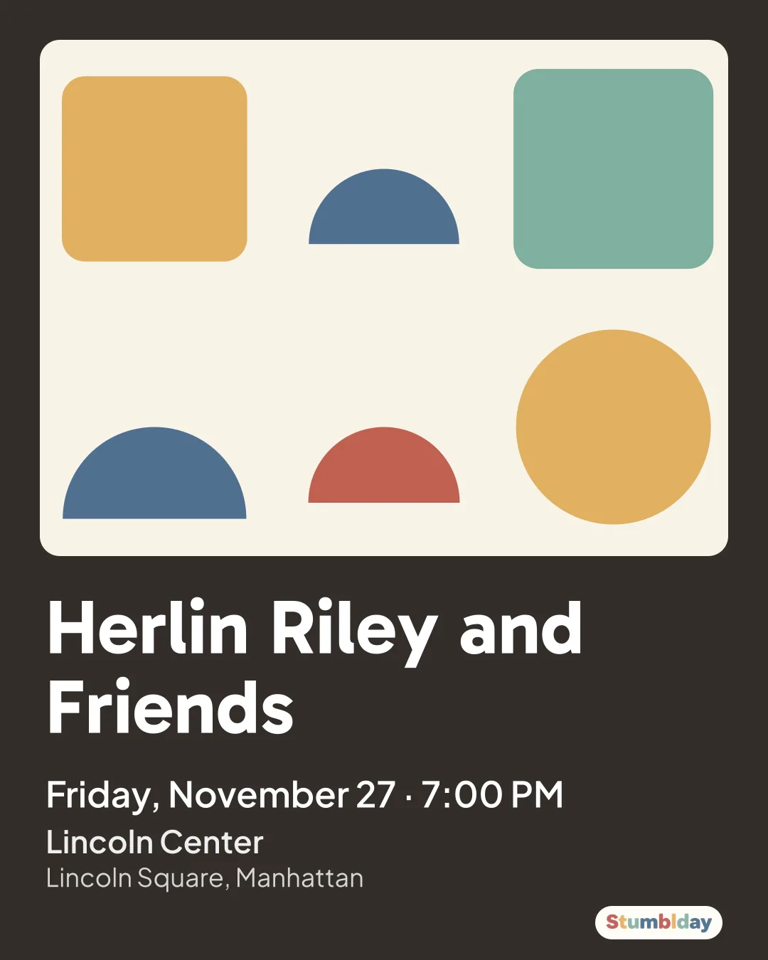 Flyer for Herlin Riley and Friends: Friday, November 27 · 7:00 PM at Lincoln Center