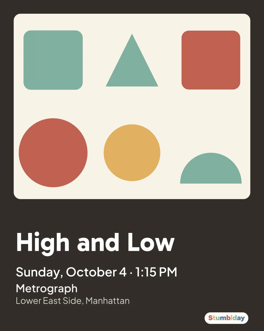 Flyer for High and Low: Sunday, October 4 ยท 1:15 PM at Metrograph