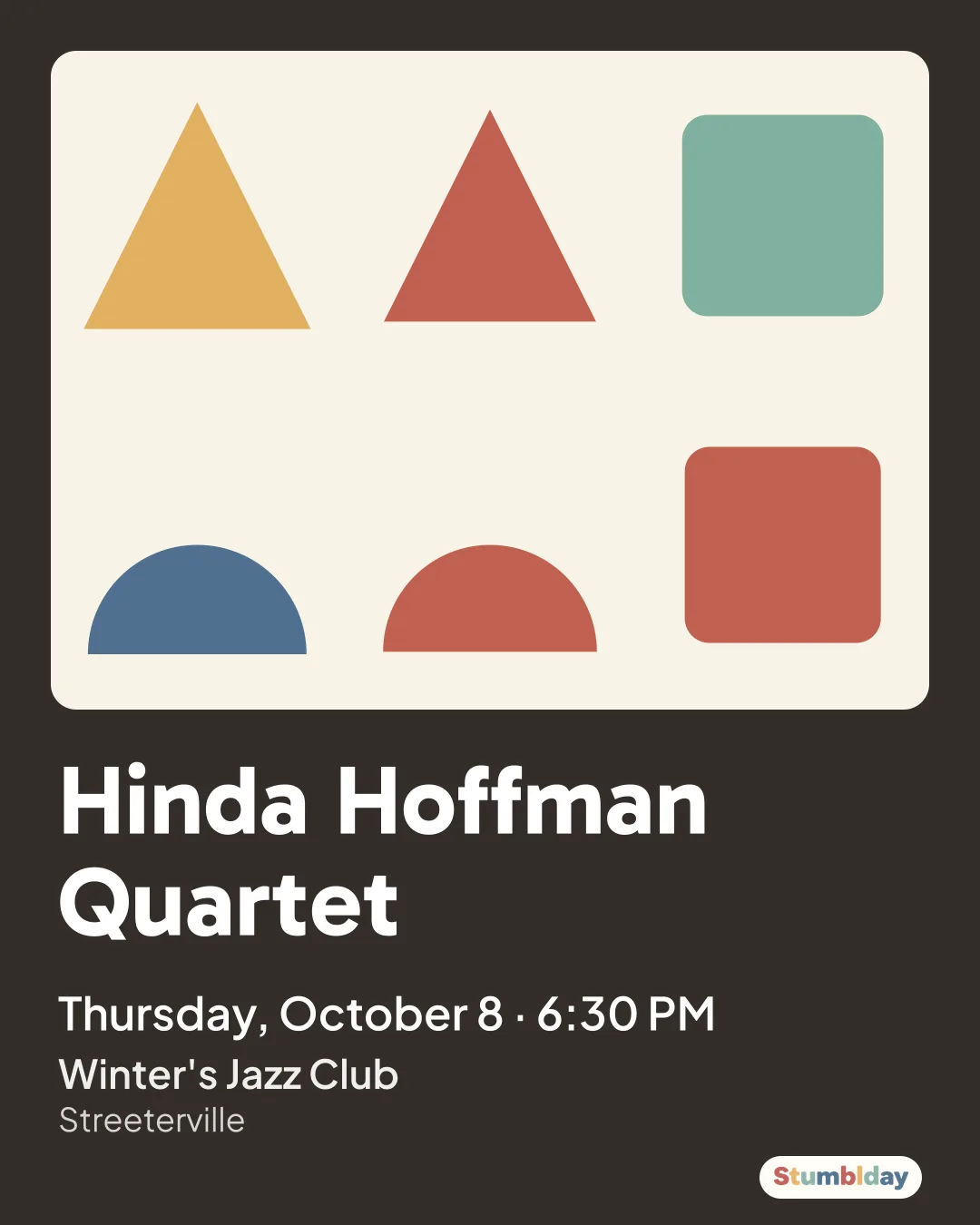 Flyer for Hinda Hoffman Quartet: Thursday, October 8 · 6:30 PM at Winter's Jazz Club