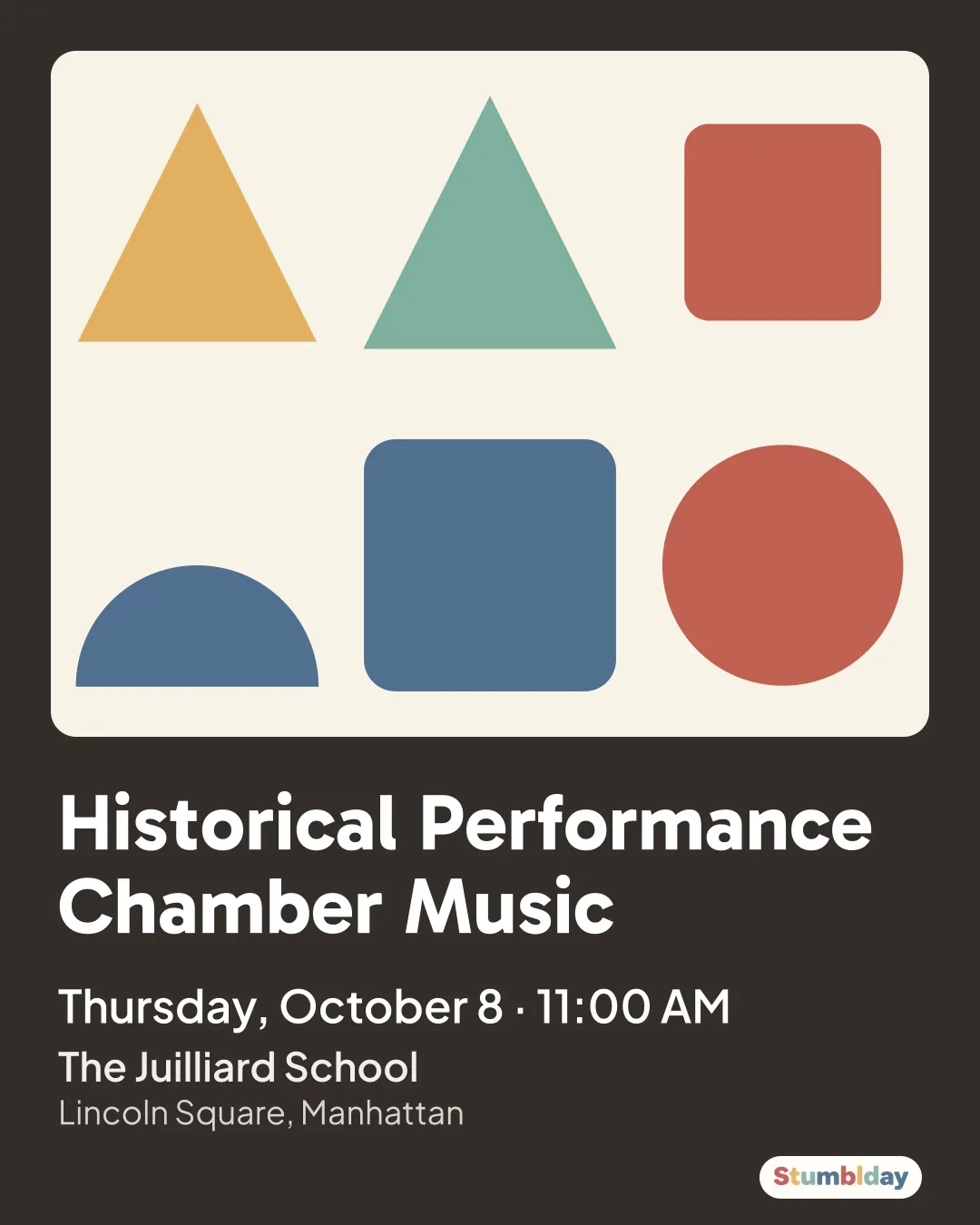 Flyer for Historical Performance Chamber Music: Thursday, October 8 · 11:00 AM at The Juilliard School