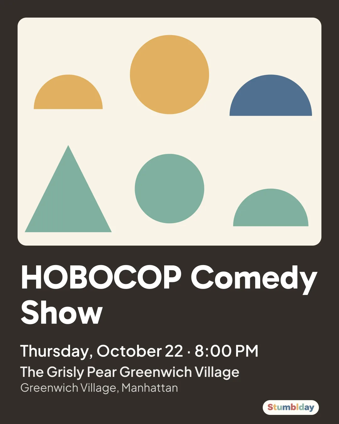 Flyer for HOBOCOP Comedy Show: Thursday, October 22 · 8:00 PM at The Grisly Pear Greenwich Village