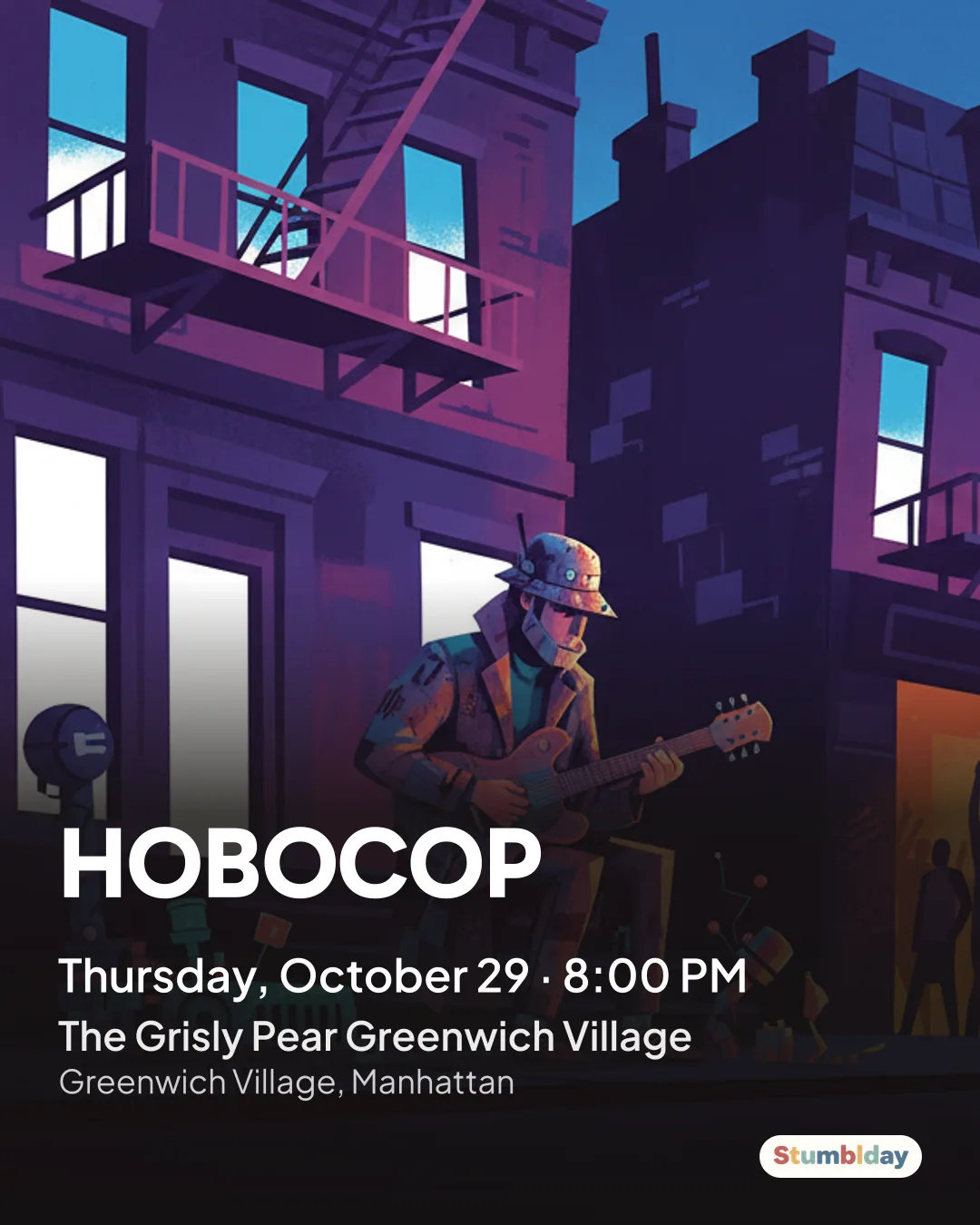 Flyer for HOBOCOP: Thursday, October 29 · 8:00 PM at The Grisly Pear Greenwich Village