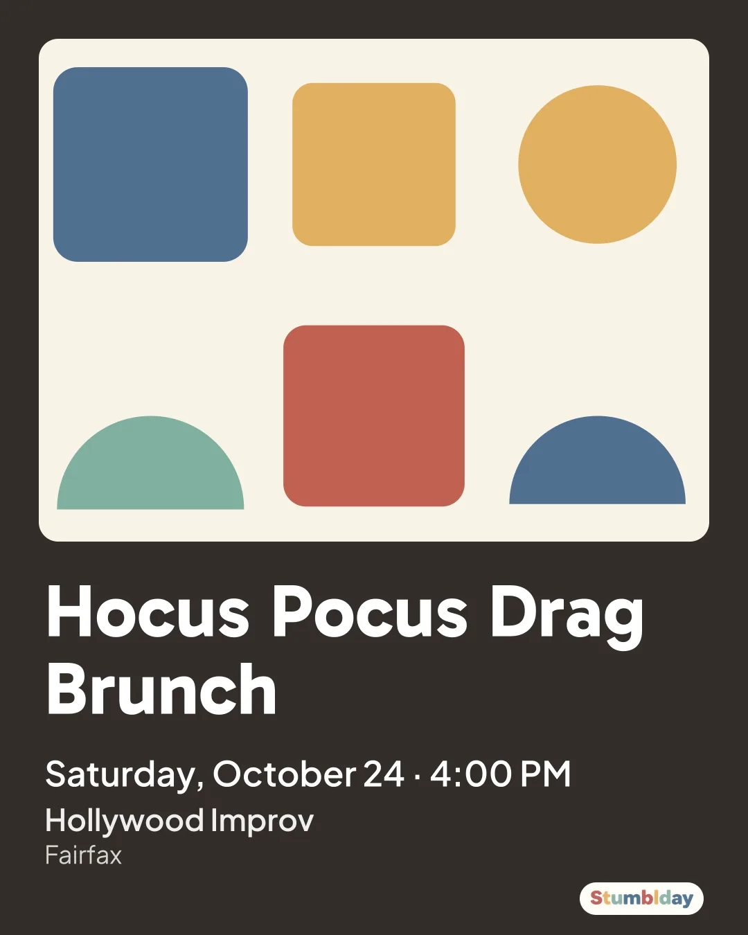 Flyer for Hocus Pocus Drag Brunch: Saturday, October 24 ยท 4:00 PM at Hollywood Improv