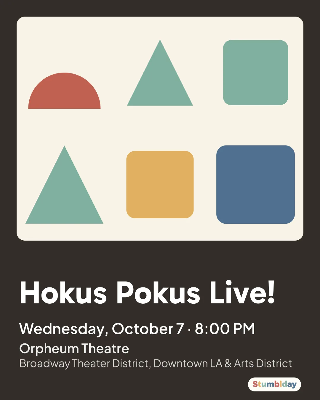 Flyer for Hokus Pokus Live!: Wednesday, October 7 · 8:00 PM at Orpheum Theatre