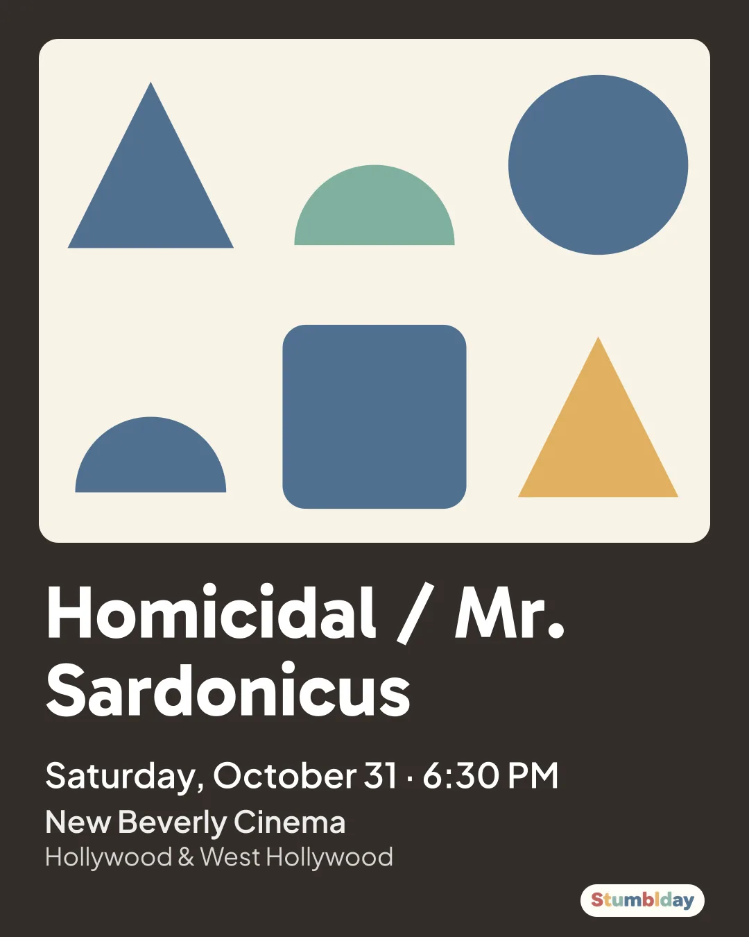 Flyer for Homicidal / Mr. Sardonicus: Saturday, October 31 · 6:30 PM at New Beverly Cinema