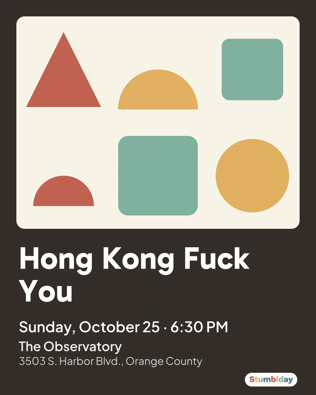 Flyer for Hong Kong Fuck You: Sunday, October 25 · 6:30 PM at The Observatory