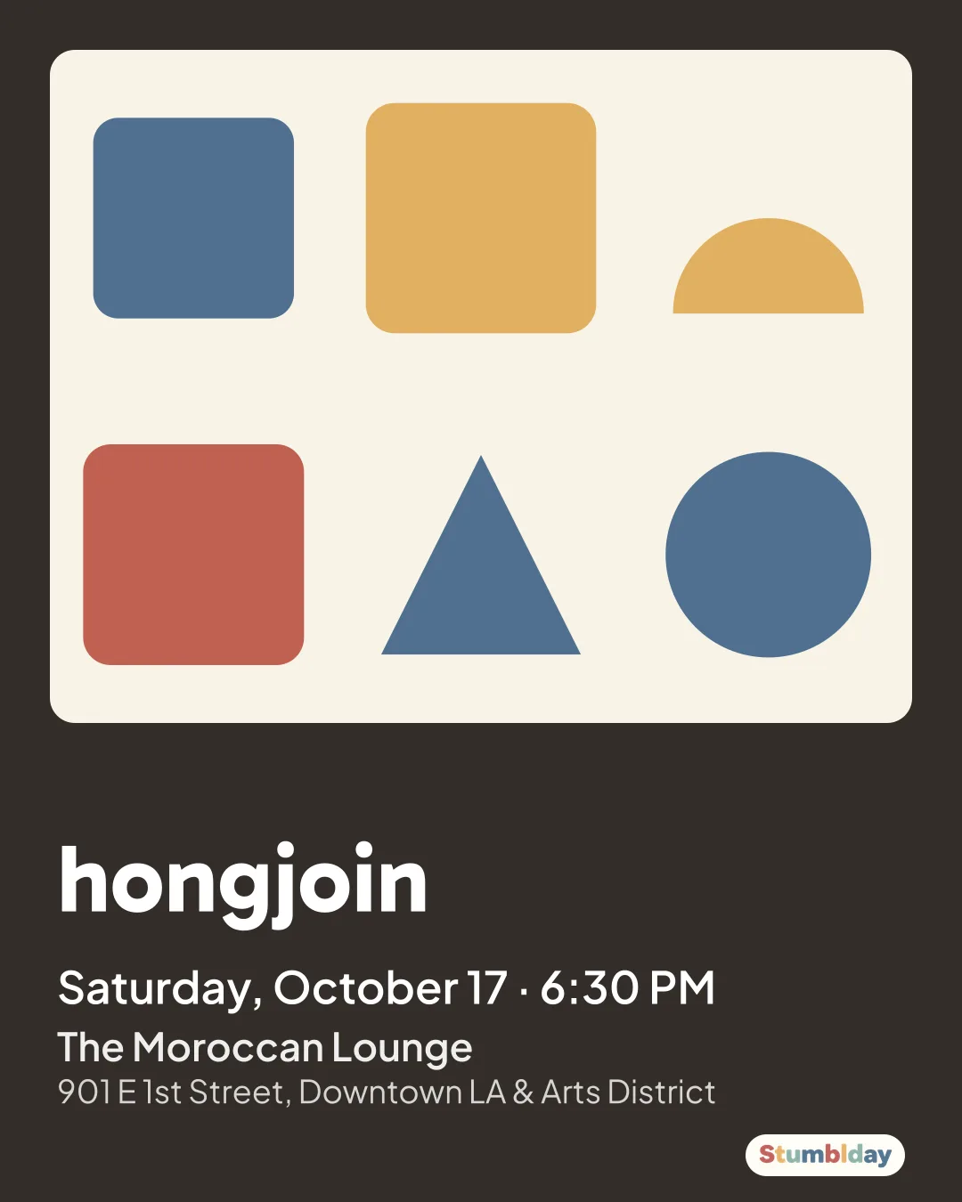 Flyer for hongjoin: Saturday, October 17 · 6:30 PM at The Moroccan Lounge