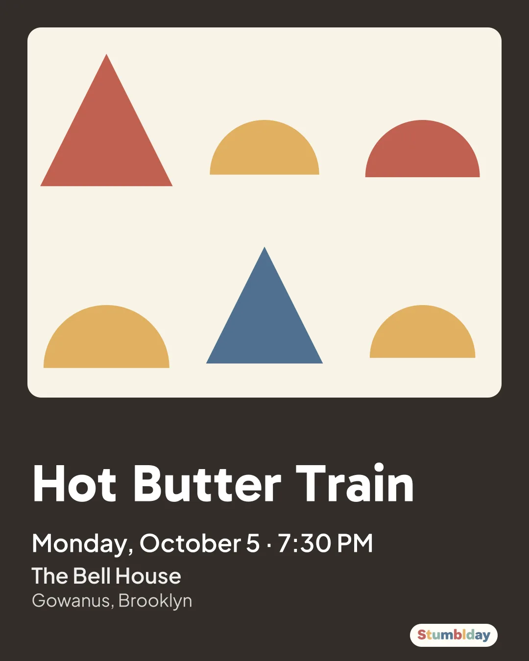 Flyer for Hot Butter Train: Monday, October 5 · 7:30 PM at The Bell House