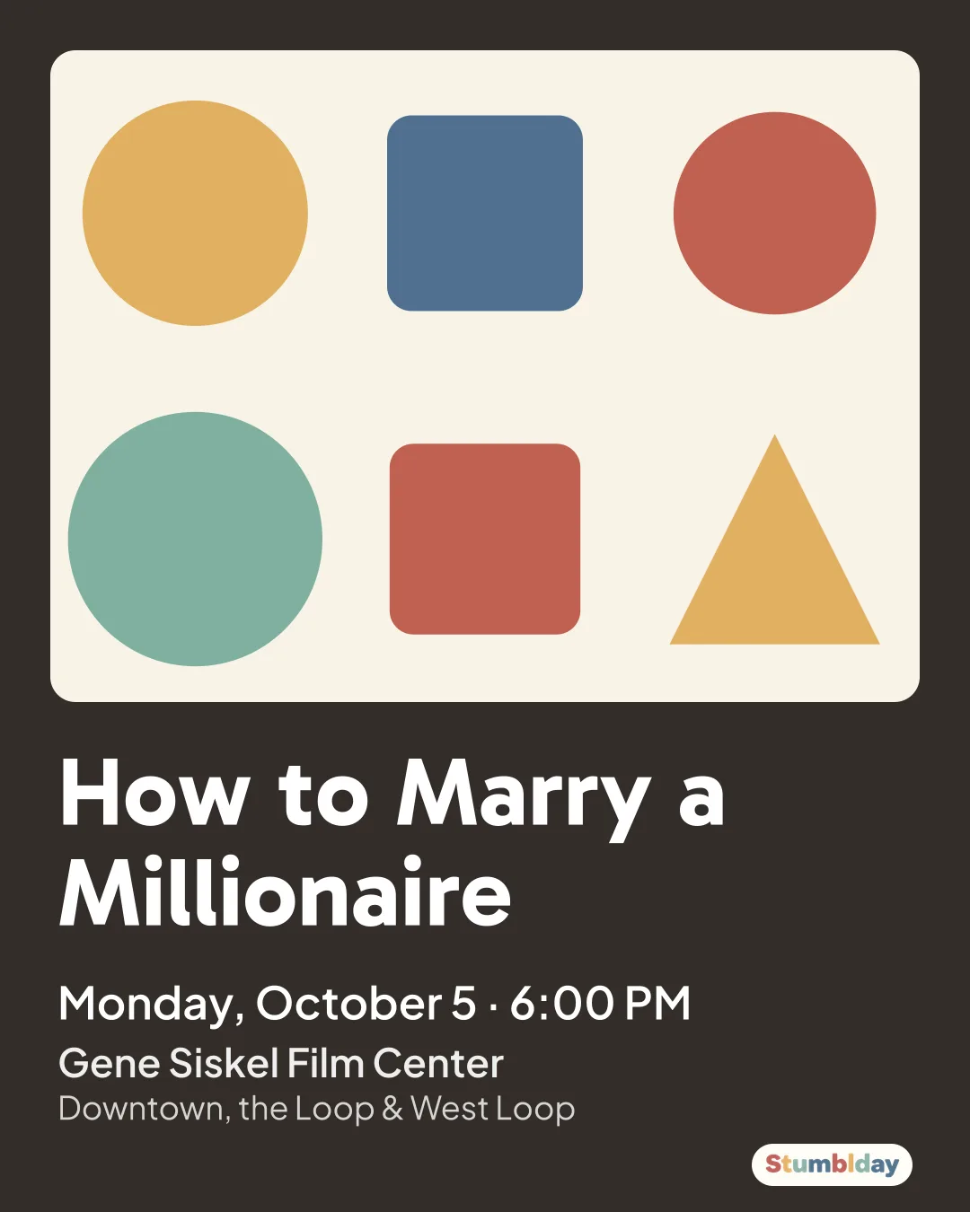 Flyer for How to Marry a Millionaire: Monday, October 5 · 6:00 PM at Gene Siskel Film Center
