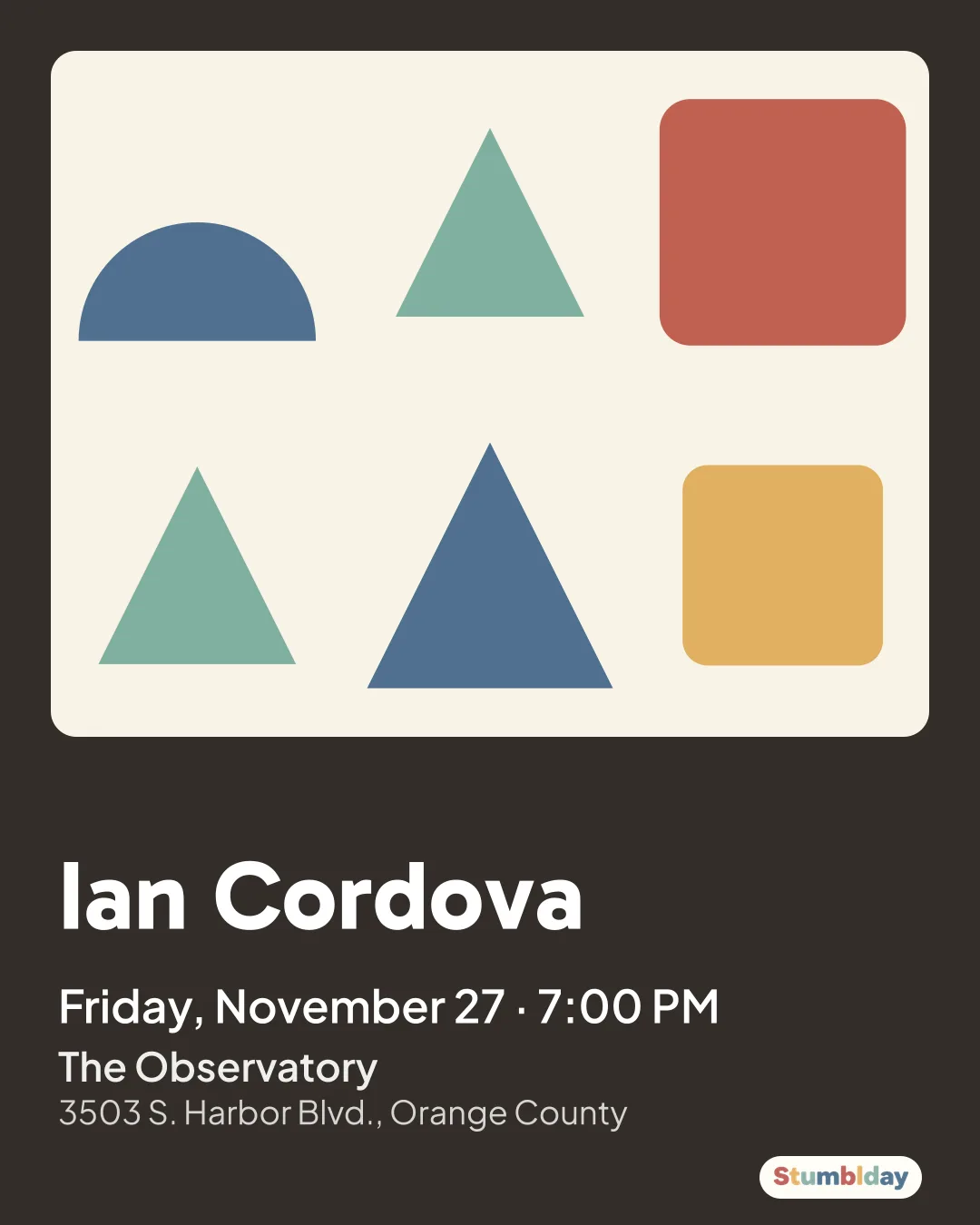 Flyer for Ian Cordova: Friday, November 27 · 7:00 PM at The Observatory