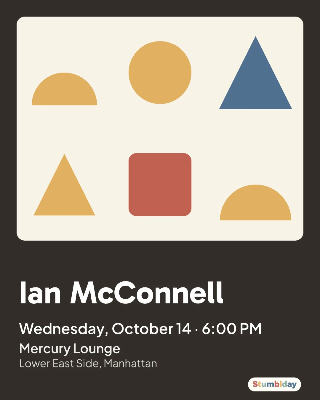 Flyer for Ian McConnell: Wednesday, October 14 · 6:00 PM at Mercury Lounge