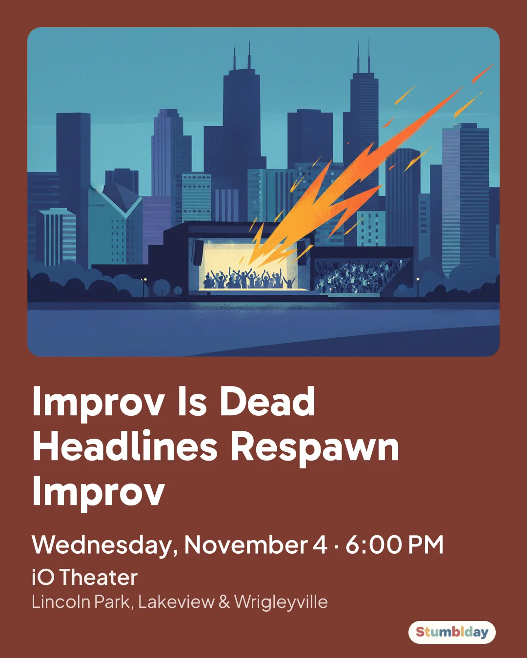Flyer for Improv Is Dead Headlines Respawn Improv: Wednesday, November 4 · 6:00 PM at iO Theater