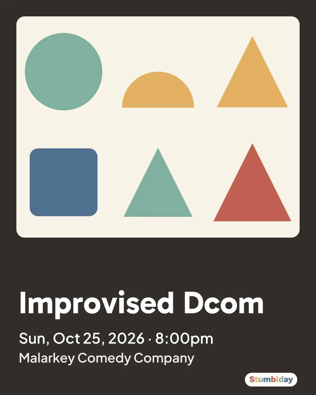 Flyer for Improvised Dcom: Sun, Oct 25, 2026 · 8:00pm at Malarkey Comedy Company