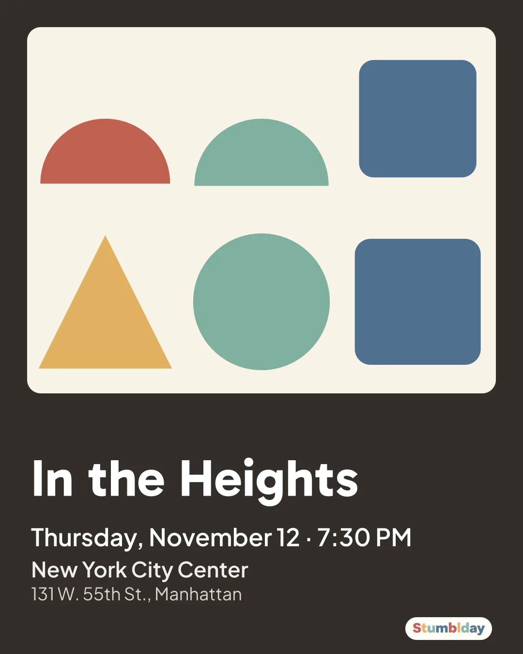 Flyer for In the Heights: Thursday, November 12 · 7:30 PM at New York City Center