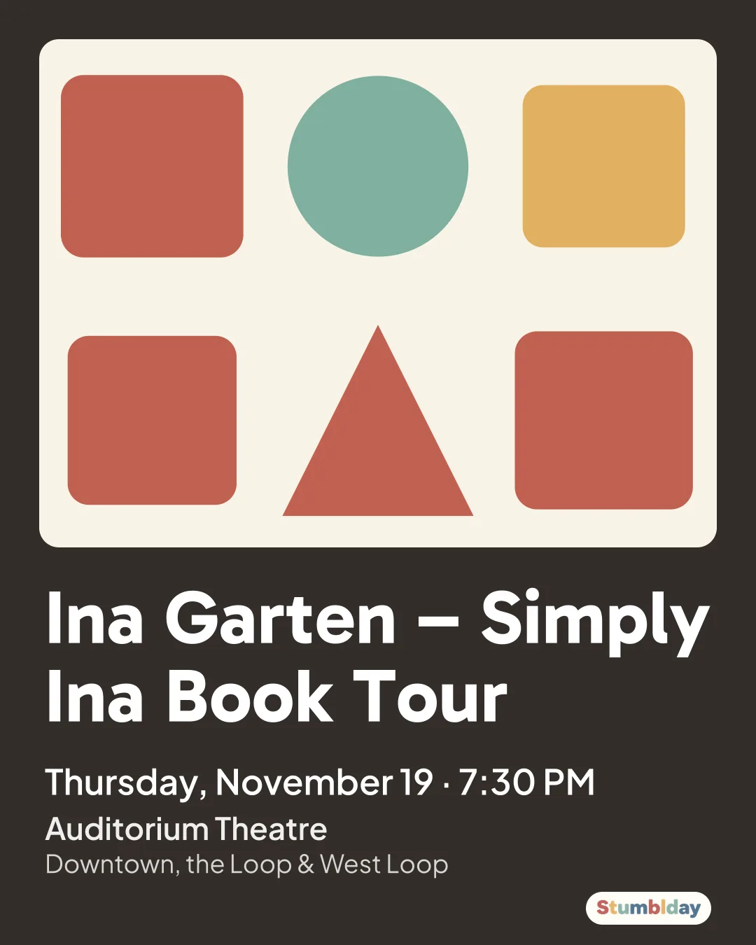 Flyer for Ina Garten – Simply Ina Book Tour: Thursday, November 19 · 7:30 PM at Auditorium Theatre