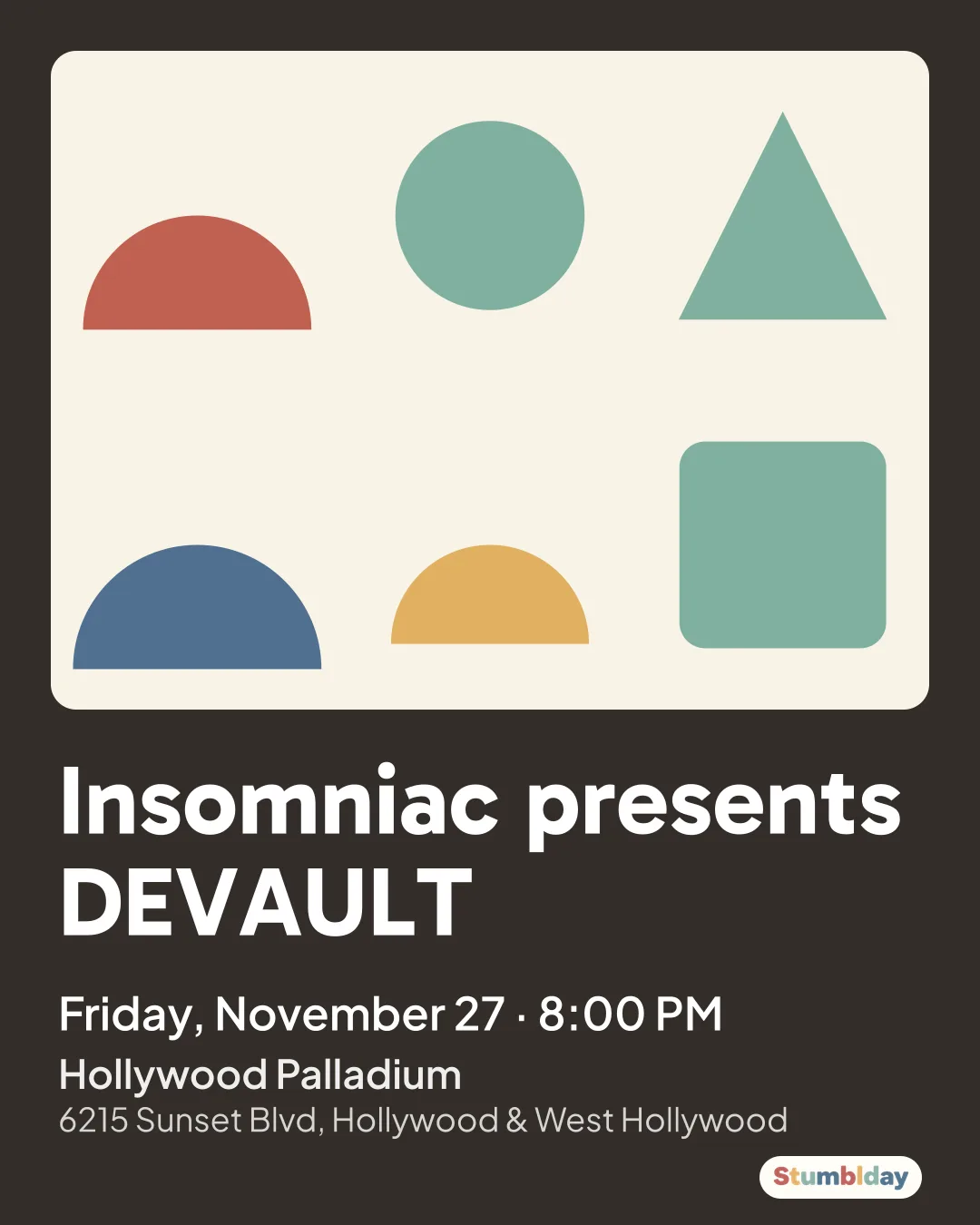 Flyer for Insomniac presents DEVAULT: Friday, November 27 · 8:00 PM at Hollywood Palladium