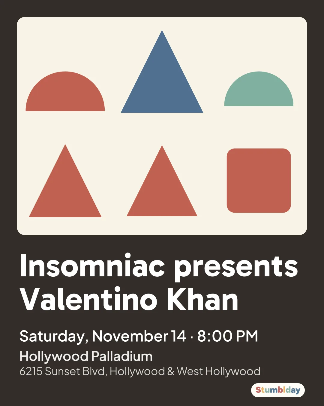 Flyer for Insomniac presents Valentino Khan: Saturday, November 14 · 8:00 PM at Hollywood Palladium