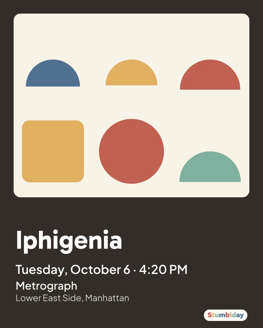 Flyer for Iphigenia: Tuesday, October 6 · 4:20 PM at Metrograph