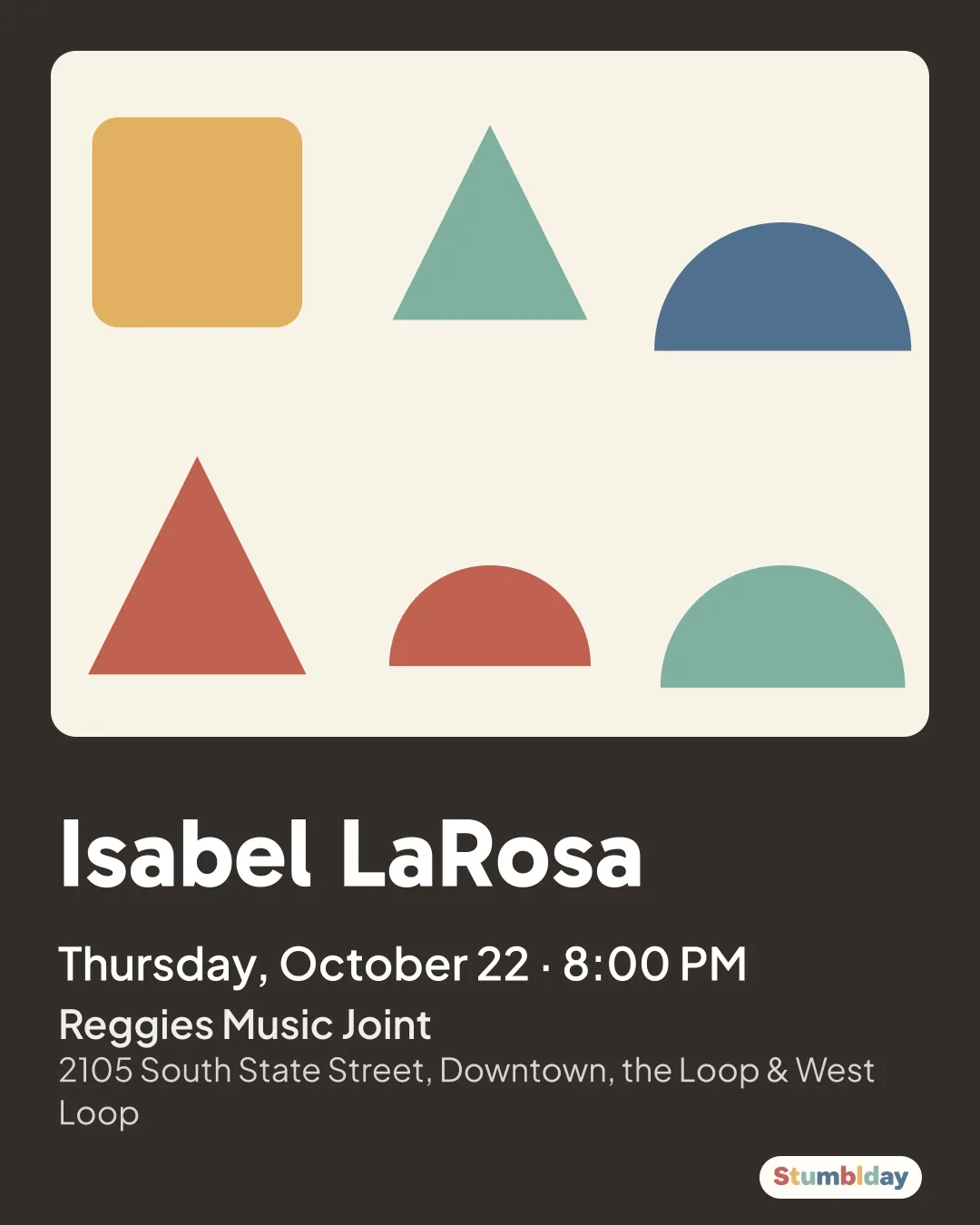 Flyer for Isabel LaRosa: Thursday, October 22 · 8:00 PM at Reggies Music Joint