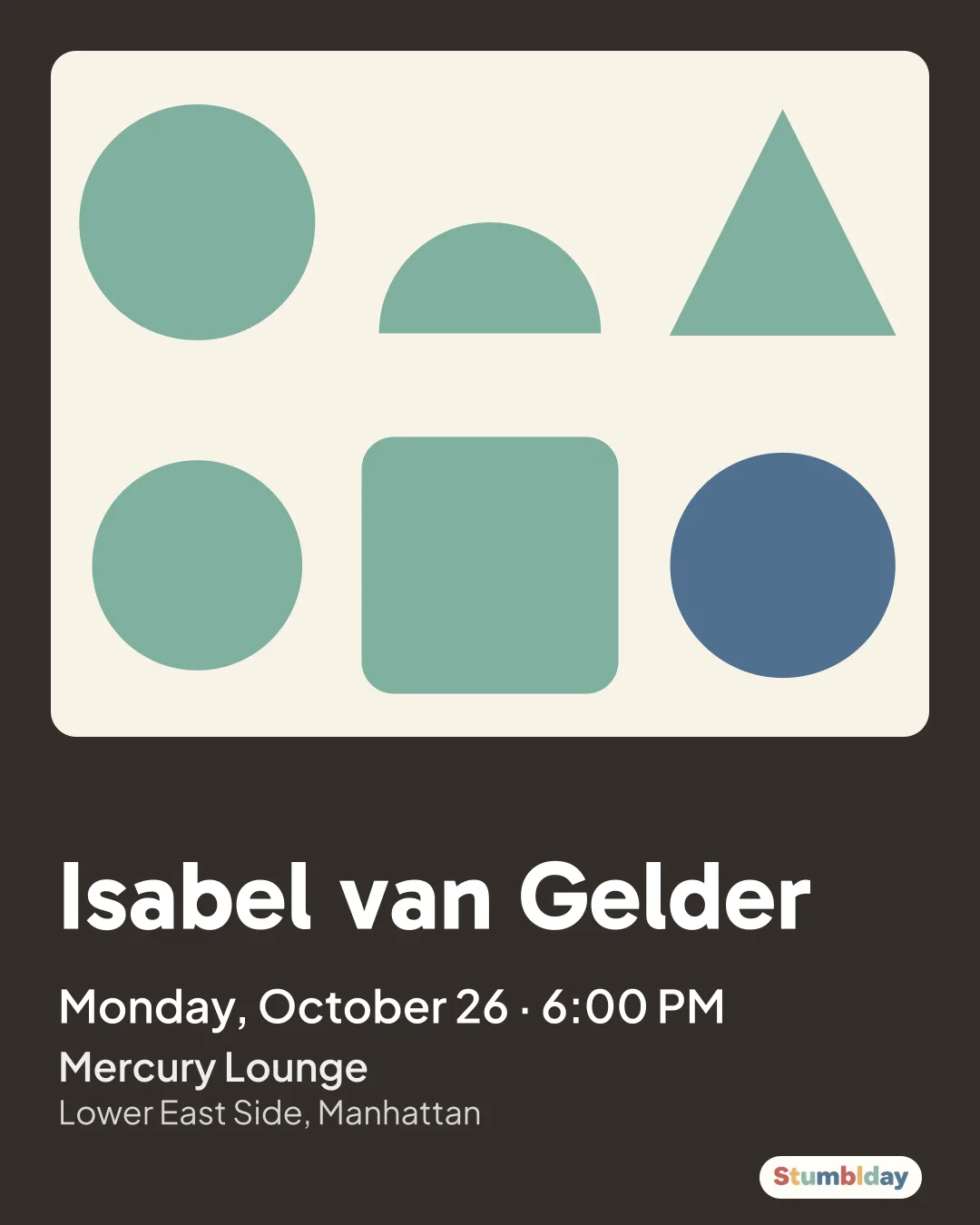 Flyer for Isabel van Gelder: Monday, October 26 · 6:00 PM at Mercury Lounge