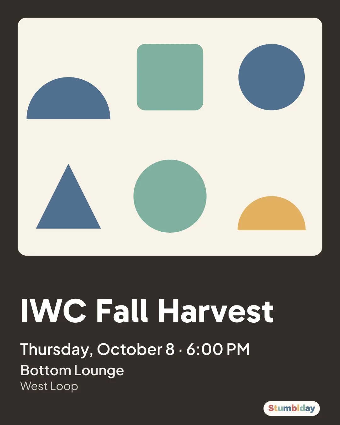 Flyer for IWC Fall Harvest: Thursday, October 8 · 6:00 PM at Bottom Lounge